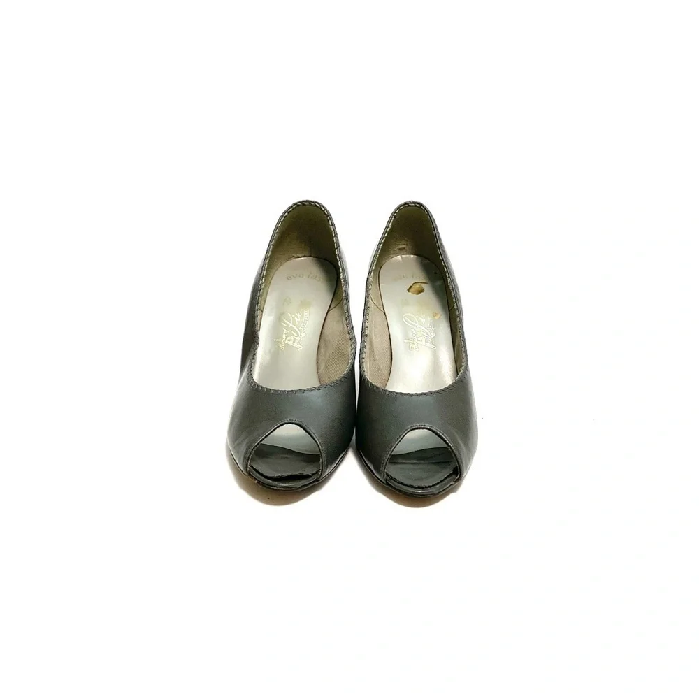 Vintage 1960s gray leather peep toe pumps